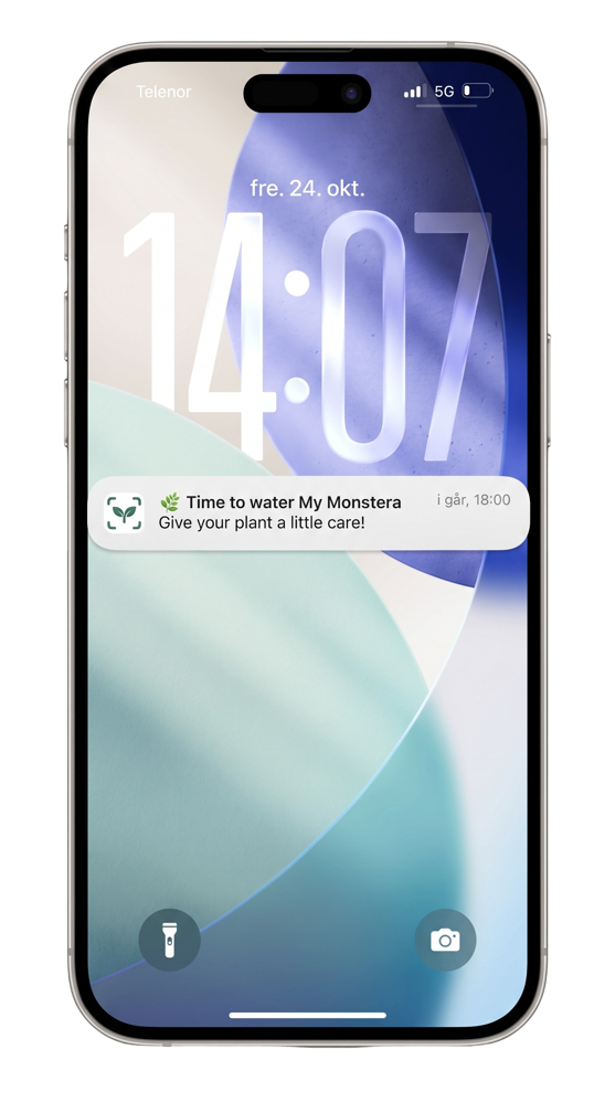 PlantMD lock-screen notification reminding the user it's time to water My Monstera